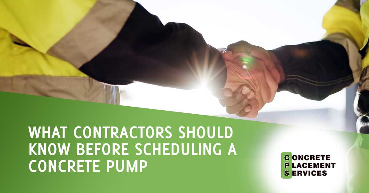 What Contractors Should Know Before Scheduling a Concrete Pump Construction professionals shaking hands on a building site, representing a new project partnership and site agreement, featuring Concrete Placement Services and highlighting what contractors should know before scheduling a concrete pump for safe and efficient concrete placement.