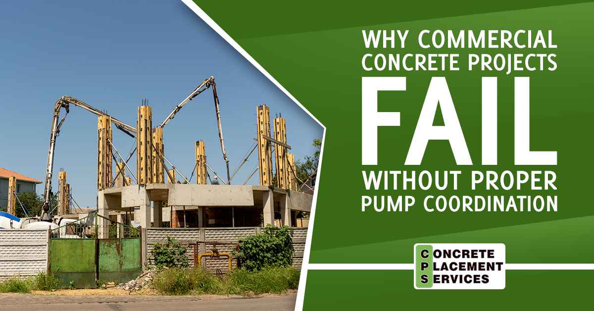 Concrete pump booms positioned around a commercial construction project