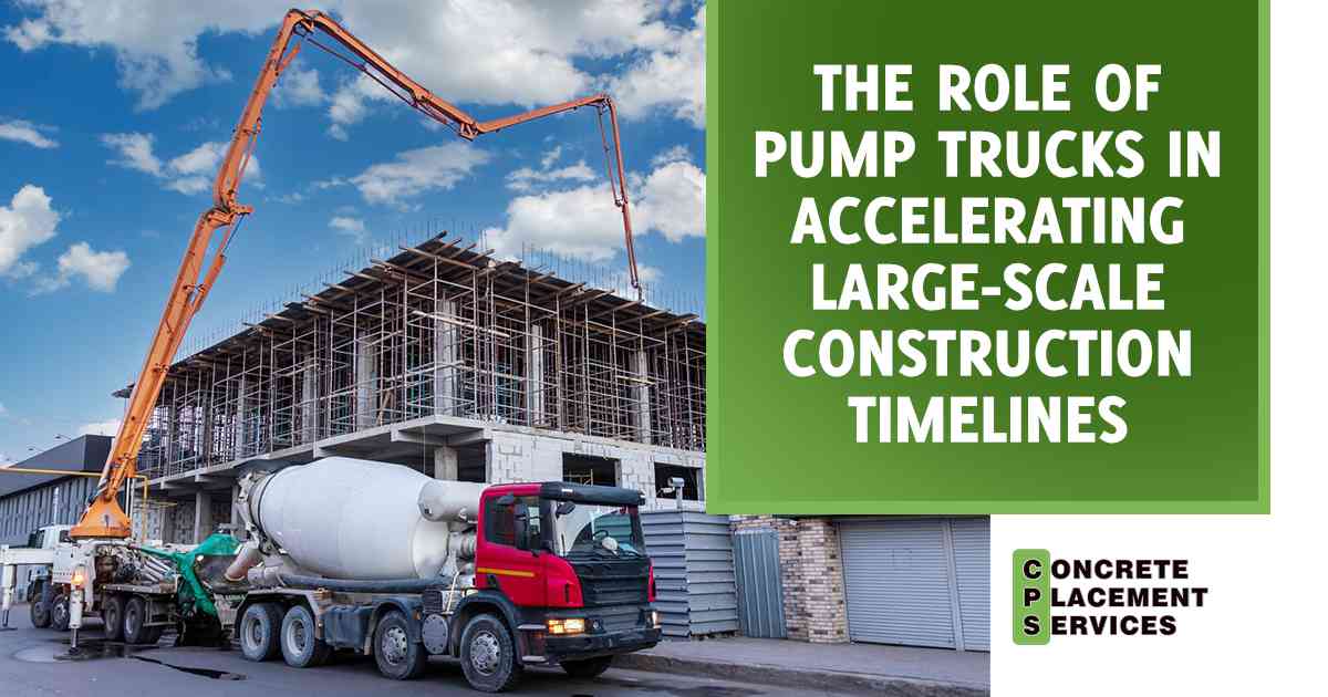 Pump Trucks at Large Construction Site Concrete pump truck and mixer at a large construction project